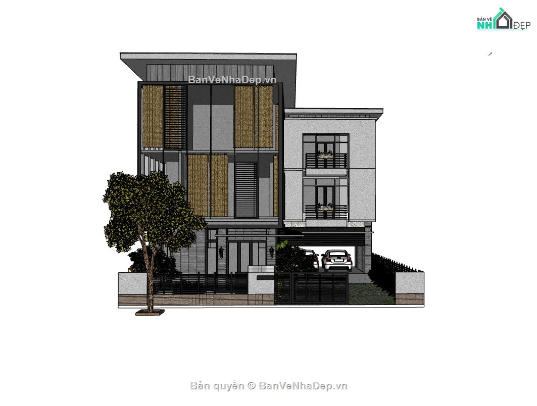 biệt thự 3 tầng,su biệt thự,sketchup biệt thự