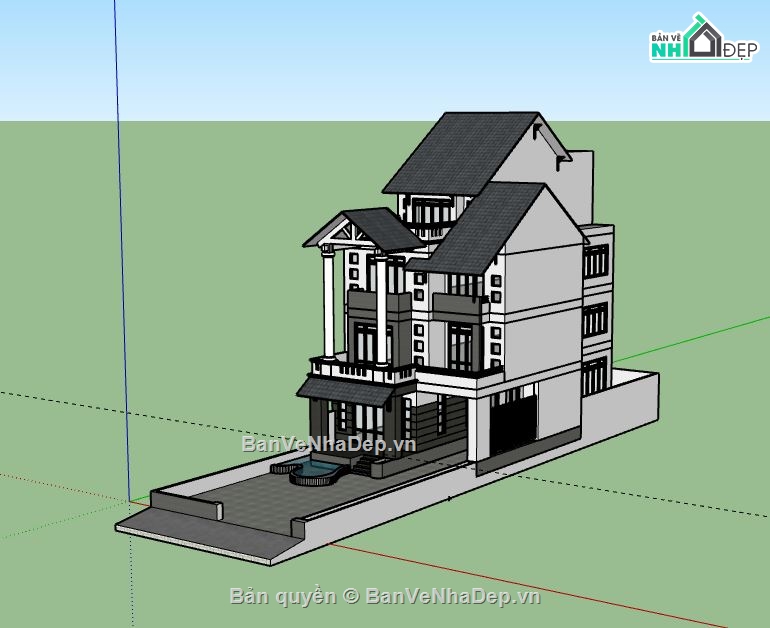Biệt thự 3 tầng,model su biệt thự 3 tầng,biệt thự 3 tầng file su