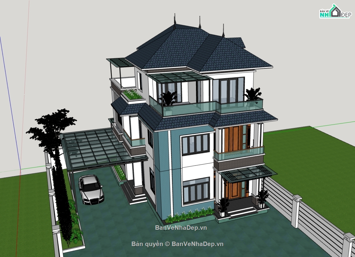 biệt thự 3 tầng,su biệt thự,sketchup biệt thự