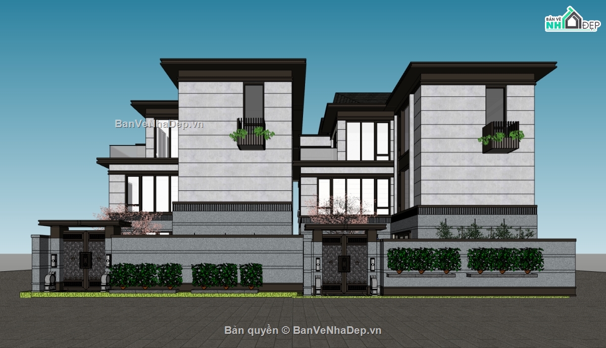 biệt thự 3 tầng,su biệt thự,sketchup biệt thự