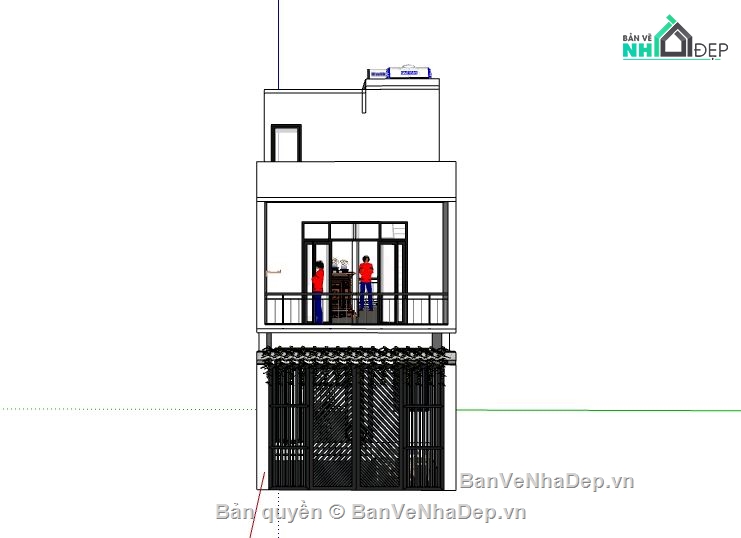 Nhà phố 2 tầng,model su nhà phố 2 tầng,sketchup nhà phố 2 tầng