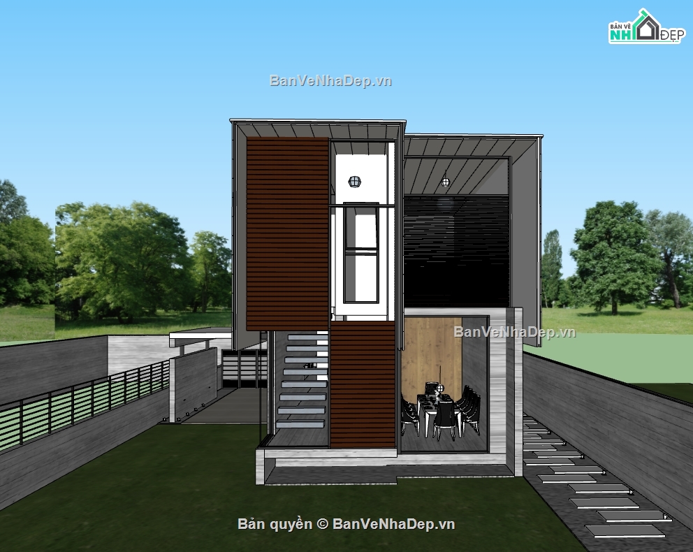 su nhà phố,sketchup nhà phố,nhà phố 2 tầng