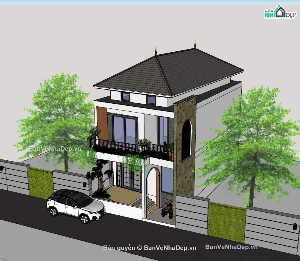 su nhà phố,sketchup nhà phố,nhà phố 2 tầng