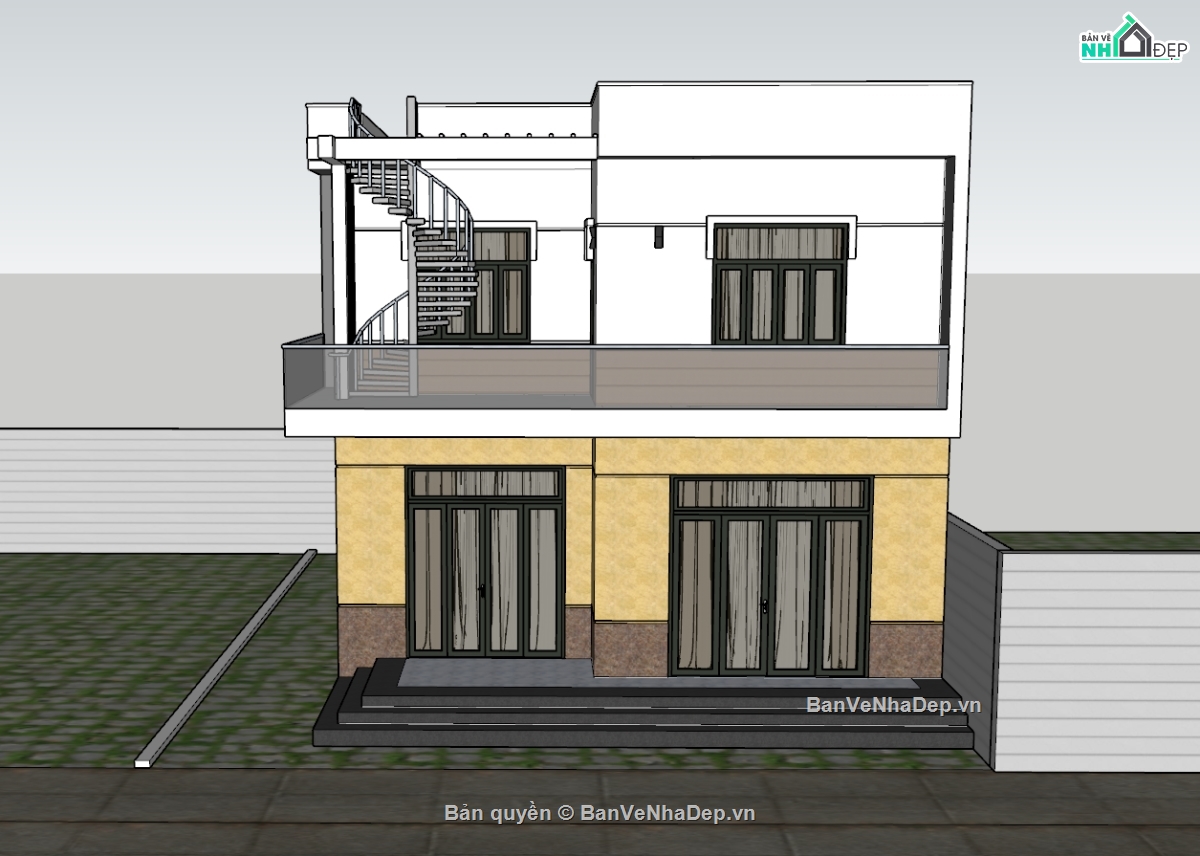 nhà phố 2 tầng,su nhà phố,sketchup nhà phố