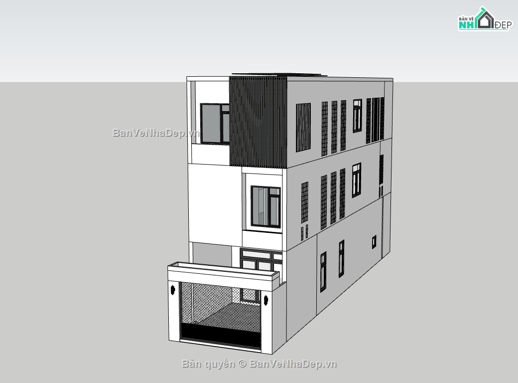 nhà phố 3 tầng,su nhà phố,sketchup nhà phố