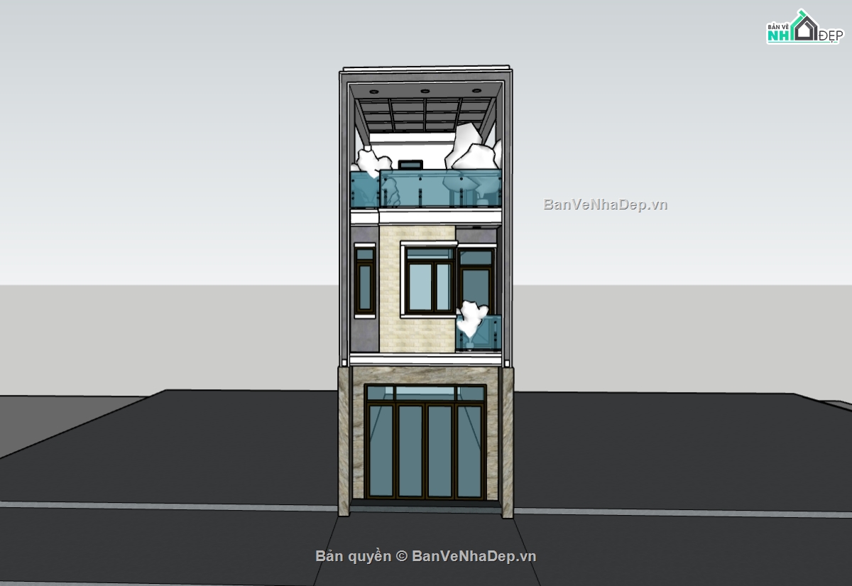 nhà phố 3 tầng,su nhà phố,sketchup nhà phố