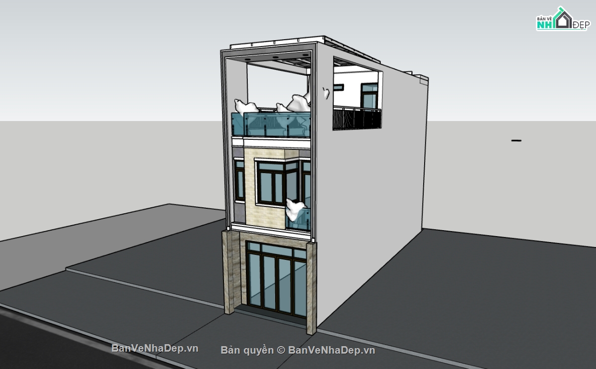 nhà phố 3 tầng,su nhà phố,sketchup nhà phố