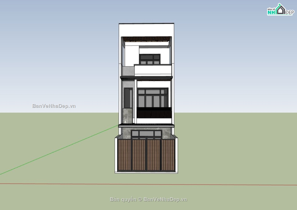 nhà phố 3 tầng,sketchup nhà phố,phối cảnh nhà phố