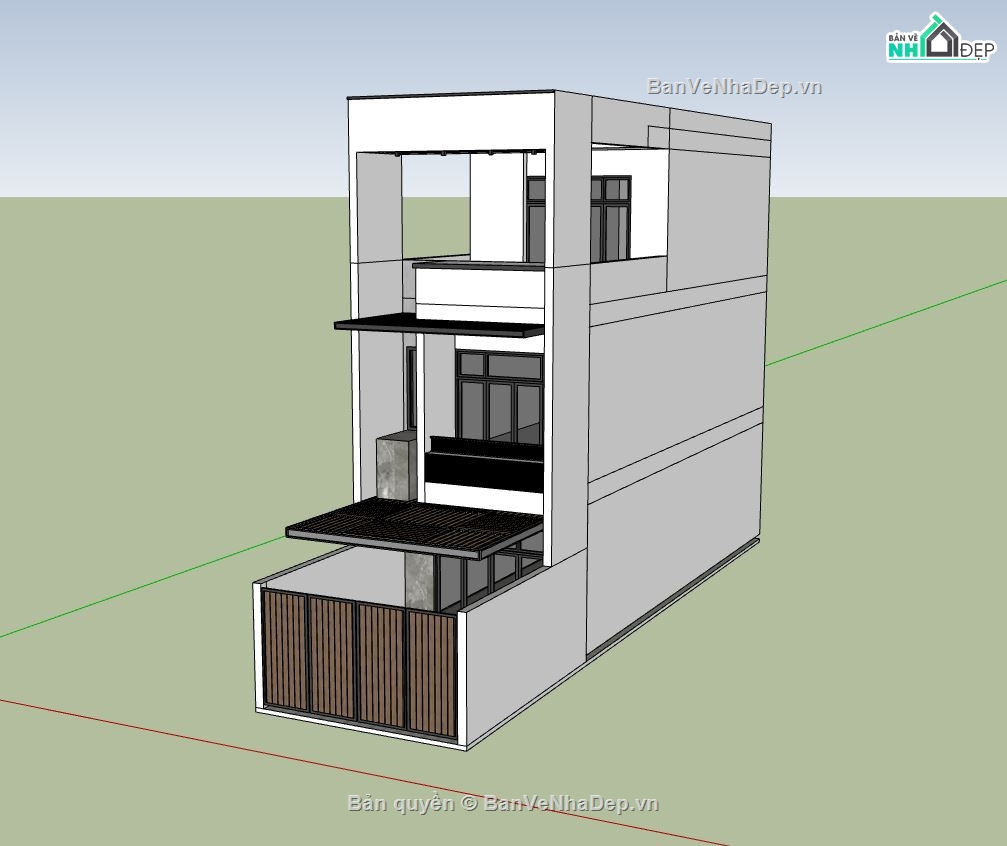 nhà phố 3 tầng,sketchup nhà phố,phối cảnh nhà phố