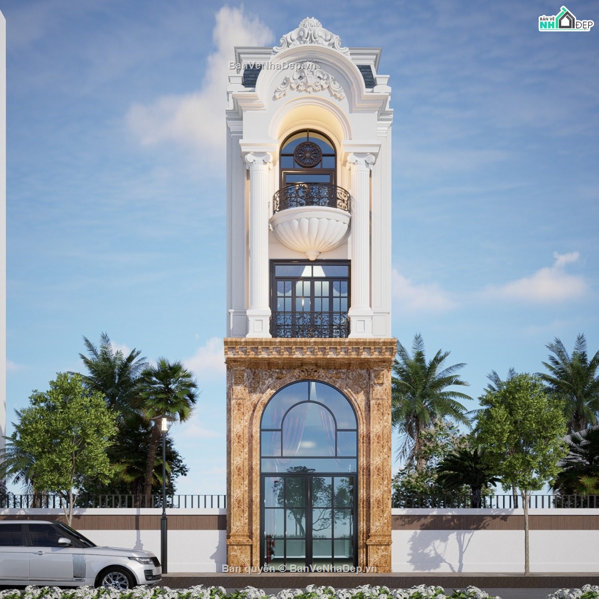 nhà phố 3 tầng,nhà phố 3 tầng tân cổ điển,sketchup biệt thự