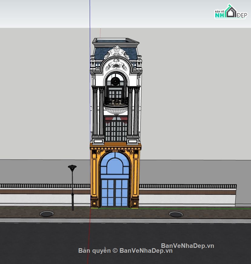 nhà phố 3 tầng,nhà phố 3 tầng tân cổ điển,sketchup biệt thự