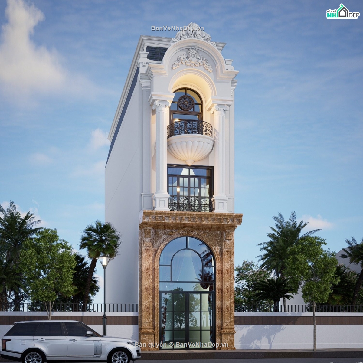 nhà phố 3 tầng,nhà phố 3 tầng tân cổ điển,sketchup biệt thự