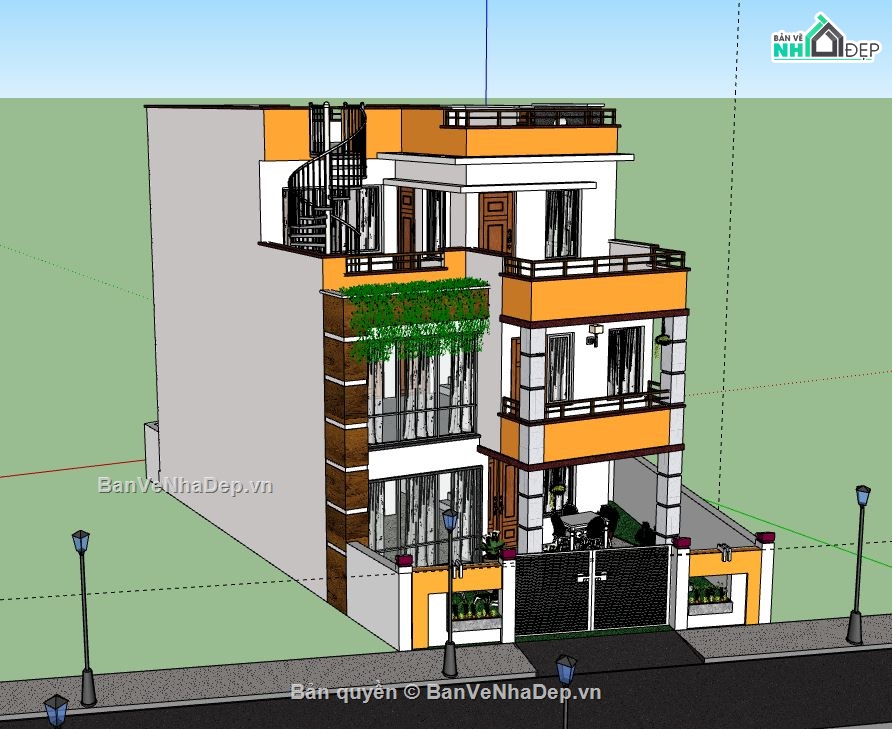 nhà phố 3 tầng,model su nhà phố 3 tầng,file su nhà phố 3 tầng