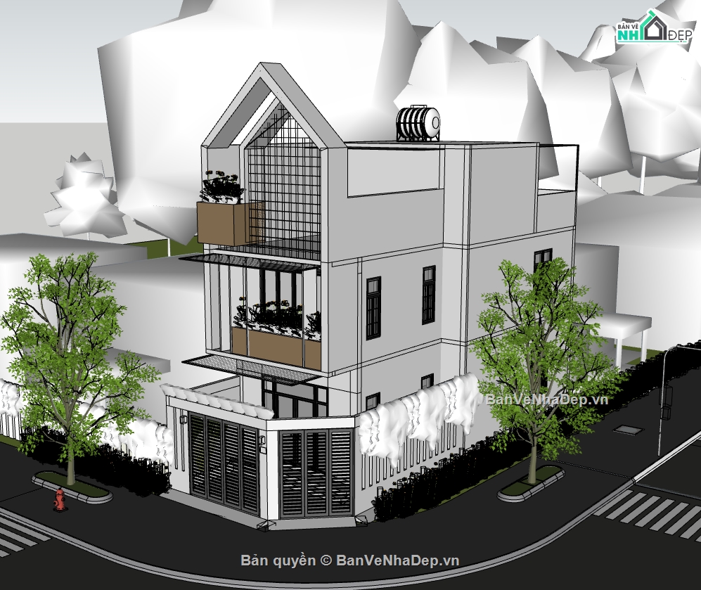nhà phố 3 tầng,su nhà phố,sketchup nhà phố