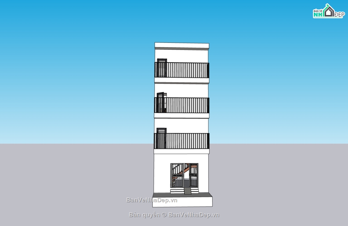 su nhà phố,sketchup nhà phố,nhà 4 tầng