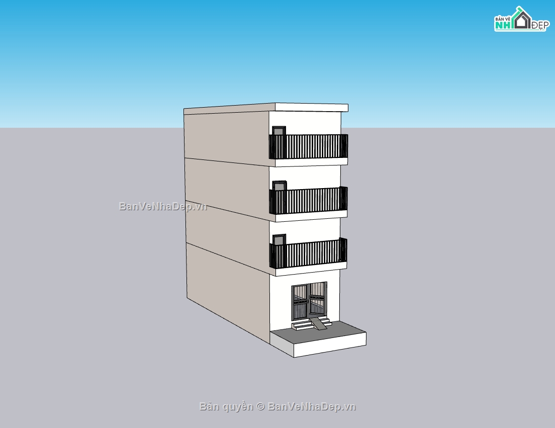 su nhà phố,sketchup nhà phố,nhà 4 tầng