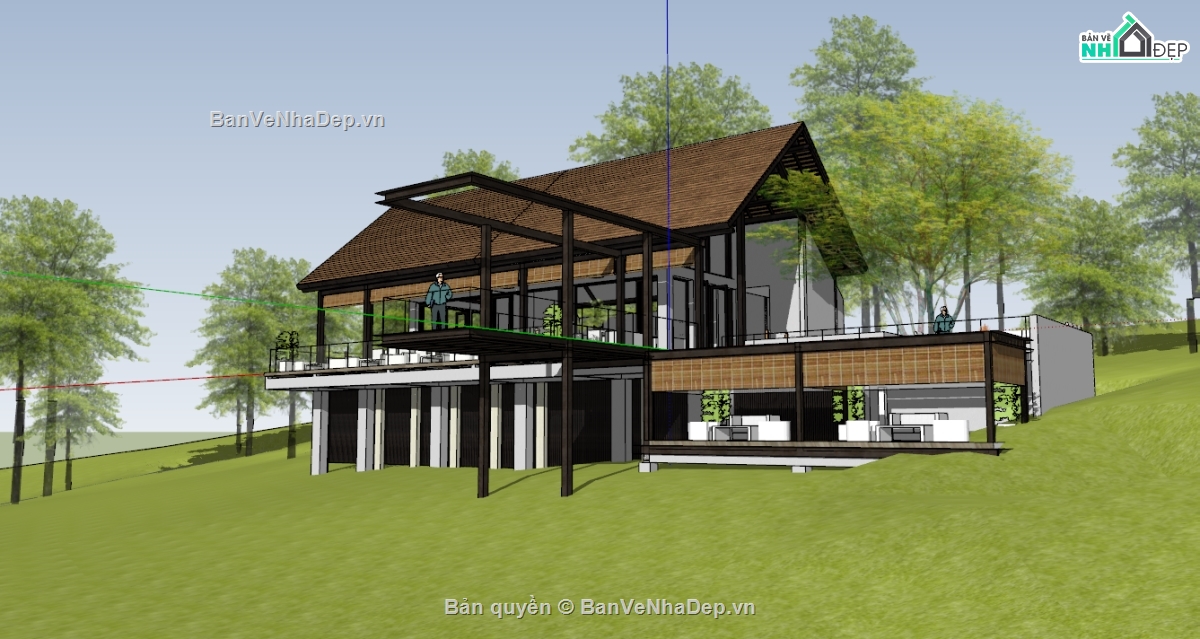 nhà gỗ,File sketchup nhà gỗ,File sketchup homestay,homestay sketchup