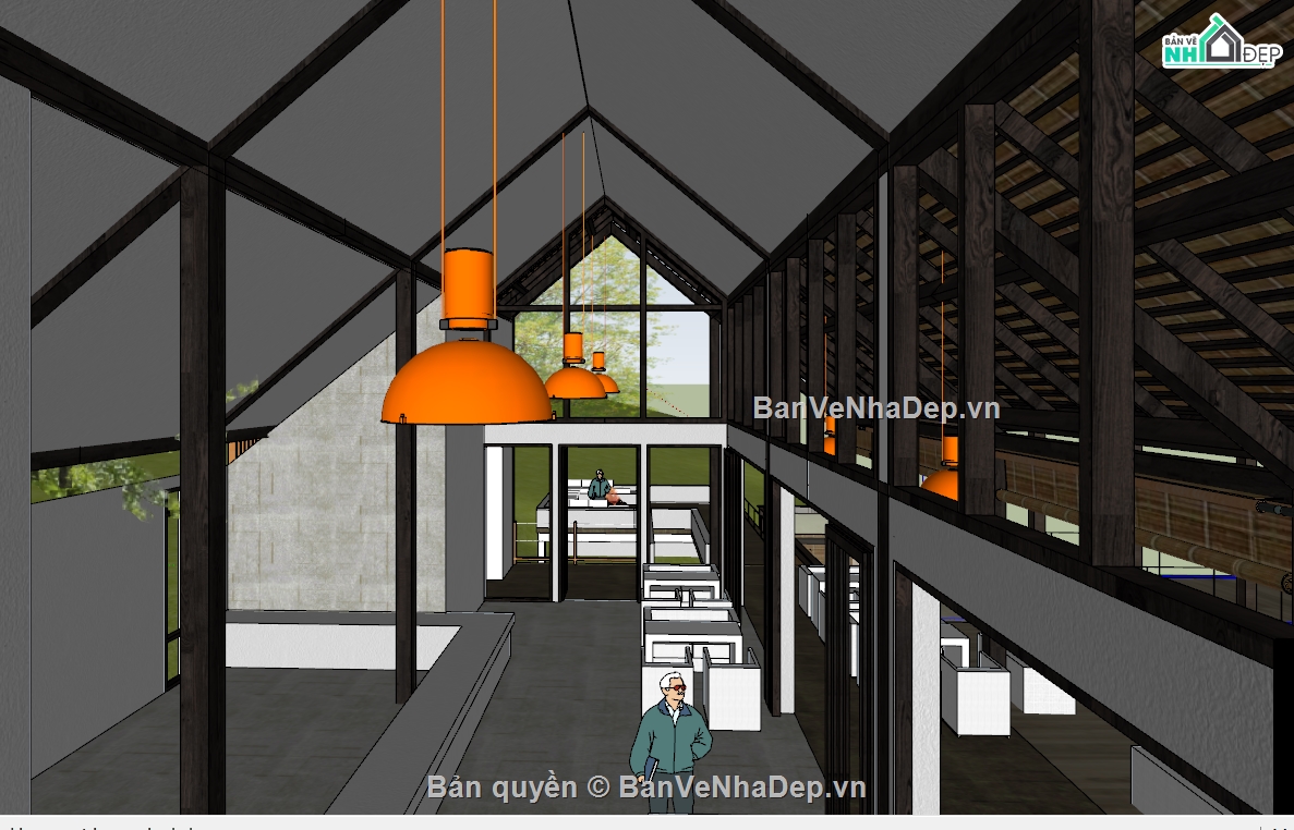 nhà gỗ,File sketchup nhà gỗ,File sketchup homestay,homestay sketchup