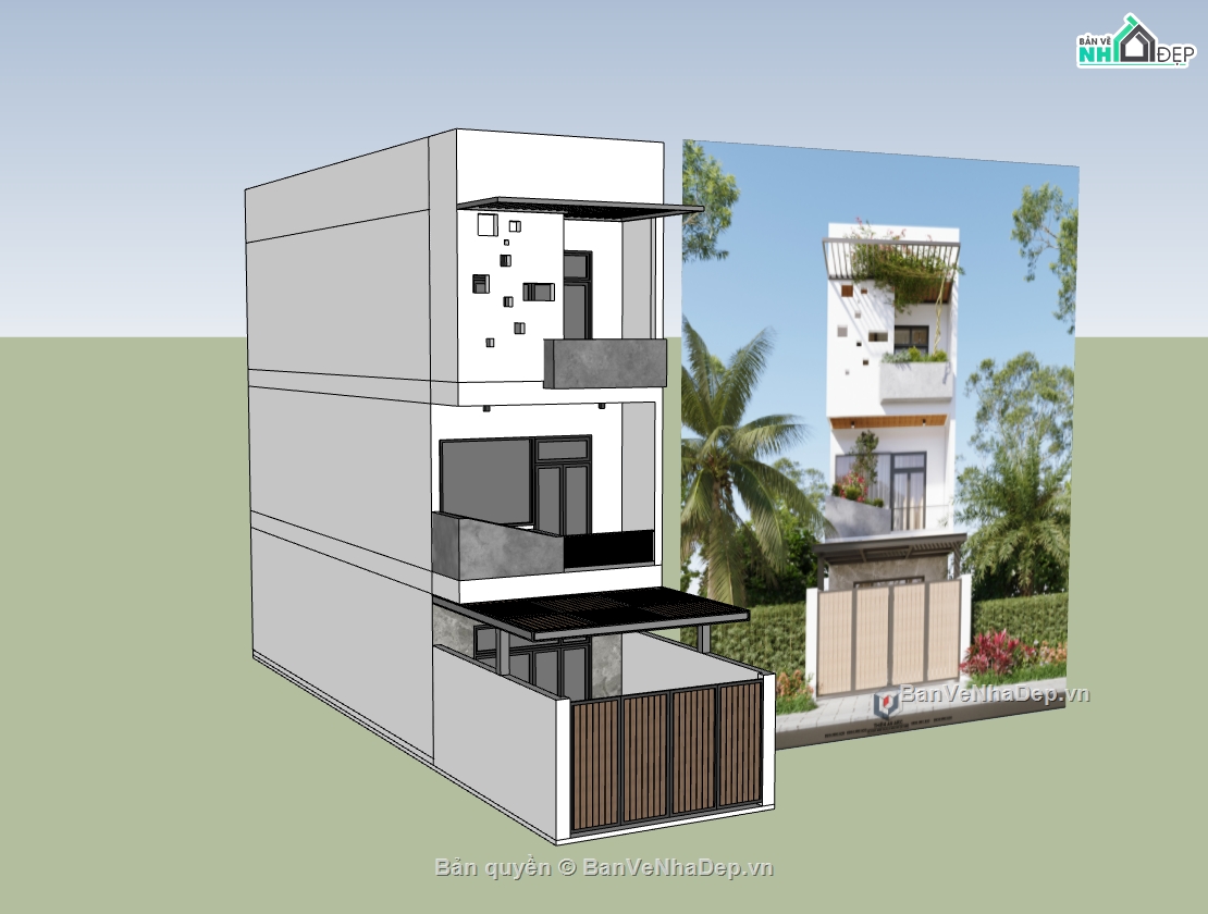 nhà phố 3 tầng,su nhà phố,sketchup nhà phố