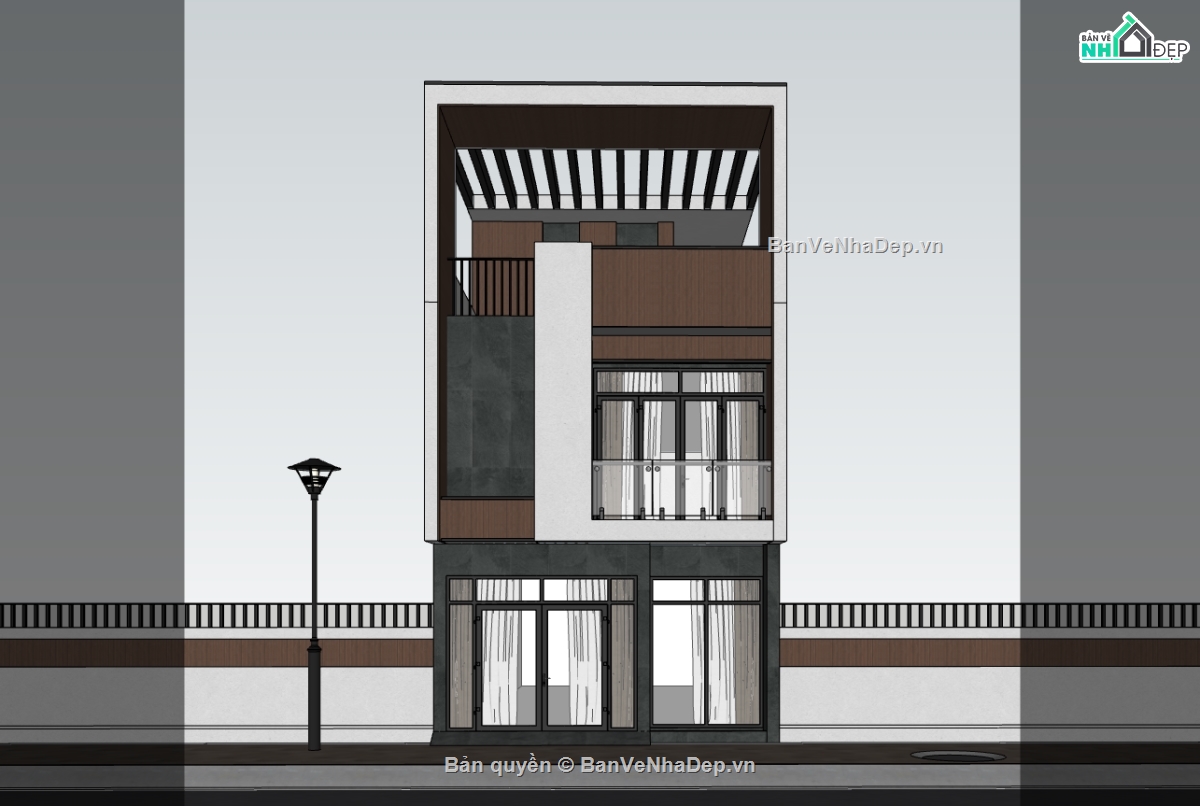 nhà phố 3 tầng,su nhà phố,sketchup nhà phố