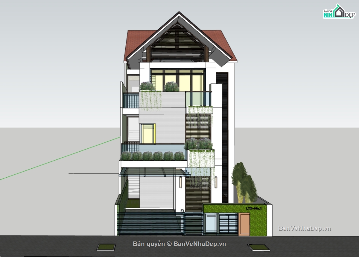 nhà phố 3 tầng,su nhà phố,sketchup nhà phố