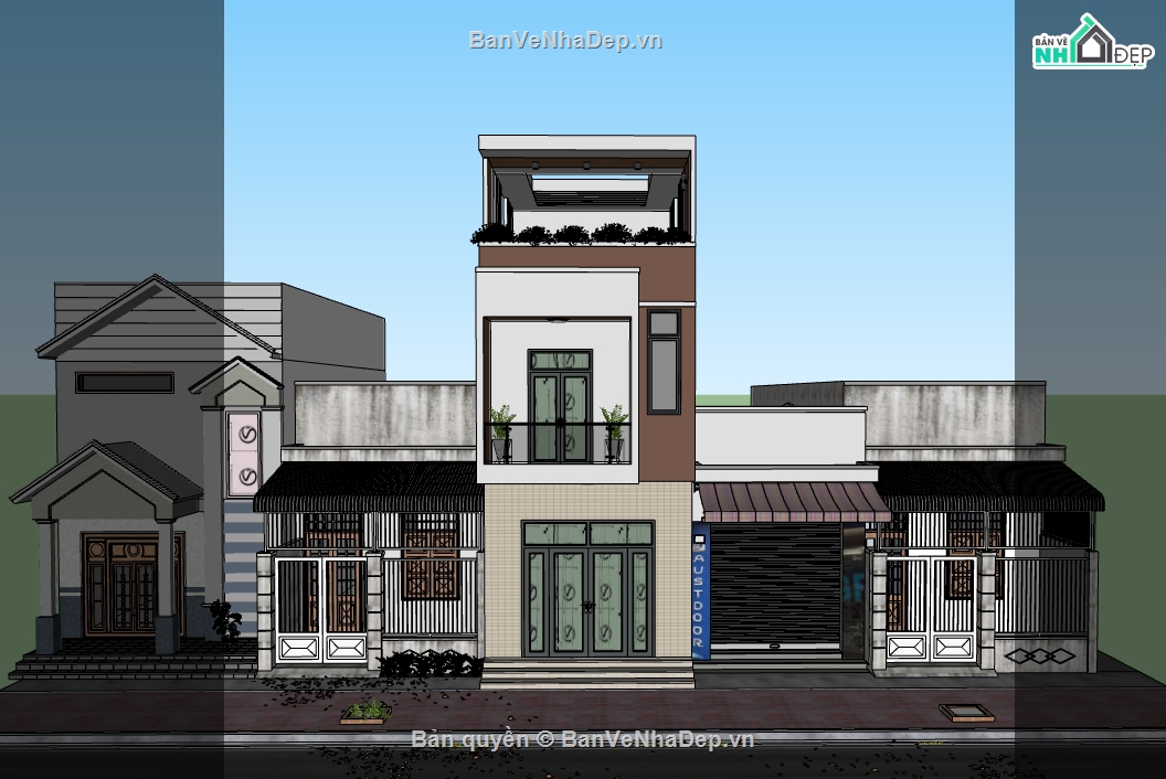 su nhà phố,sketchup nhà phố,sketchup nhà phố 2 tầng