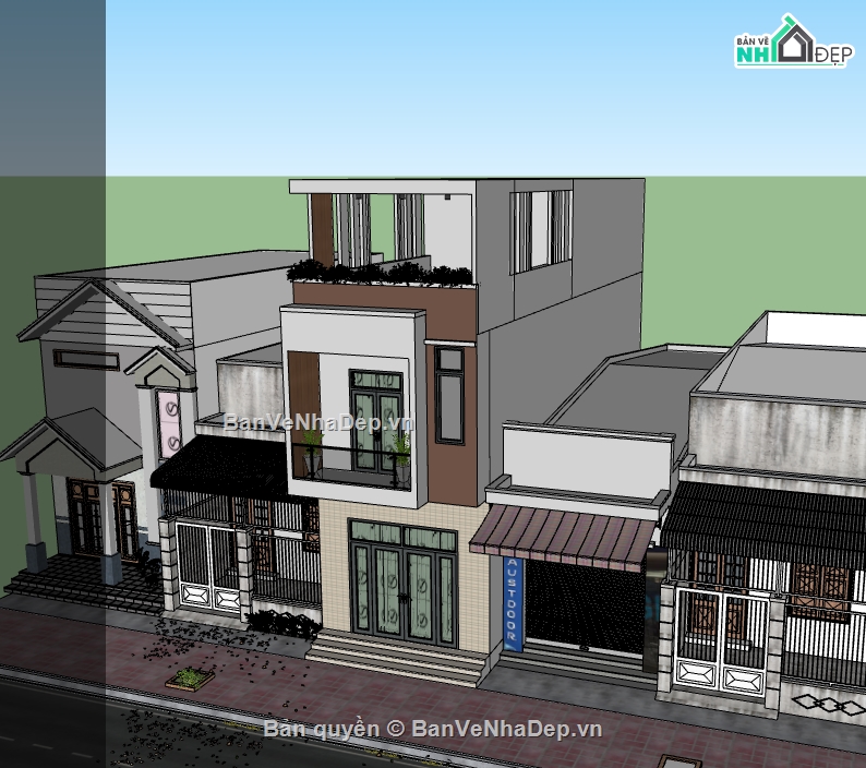 su nhà phố,sketchup nhà phố,sketchup nhà phố 2 tầng
