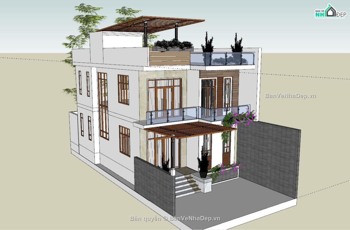 nhà phố sketchup,sketchup nhà phố 2 tầng,nhà phố 2 tầng