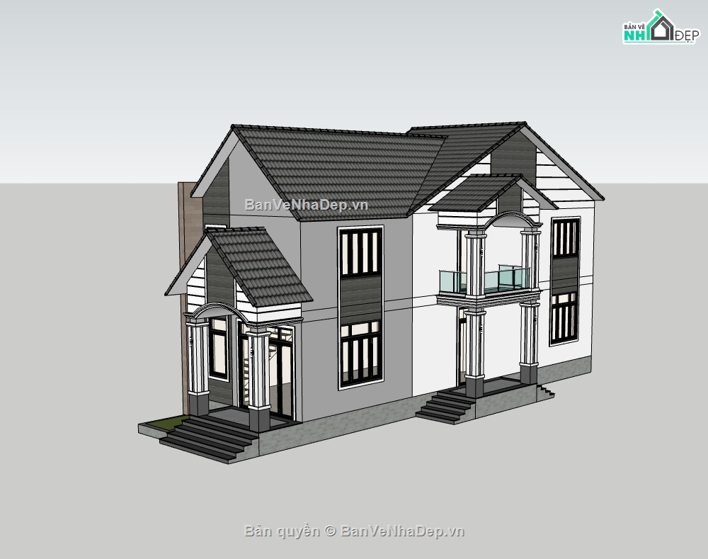 nhà phố 2 tầng,su nhà phố,sketchup nhà phố