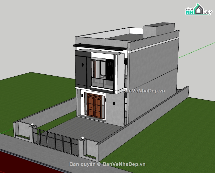 nhà phố,nhà phố 2 tầng,nhà phố 2 tầng sketchup,su nhà phố