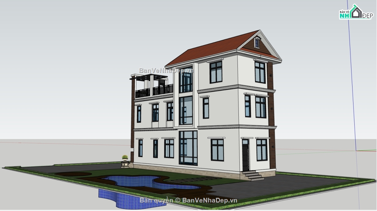 nhà phố 3 tầng,file su nhà phố,file su nhà phố 3 tầng,model sketchup nhà phố 3 tầng,file sketchup nhà phố