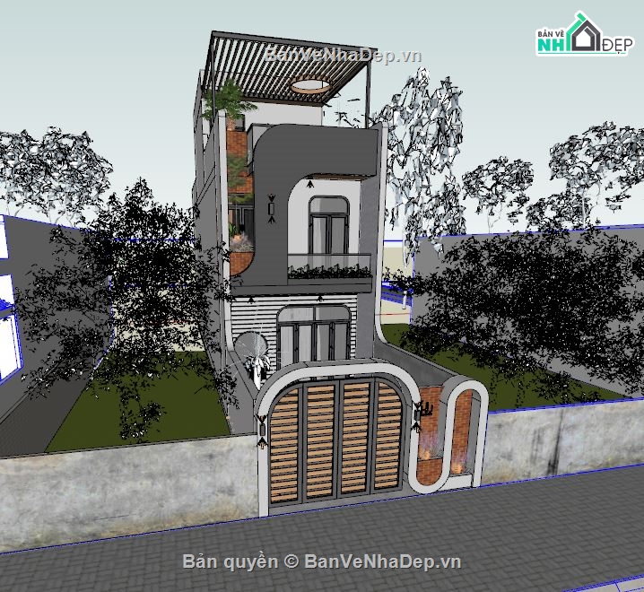 model sketchup nhà phố 3 tầng,file sketchup nhà phố 3 tầng,bản vẽ sketchup nhà phố 3 tầng,3d sketchup nhà phố 3 tầng,Nhà phố 3 tầng 5x18.5m