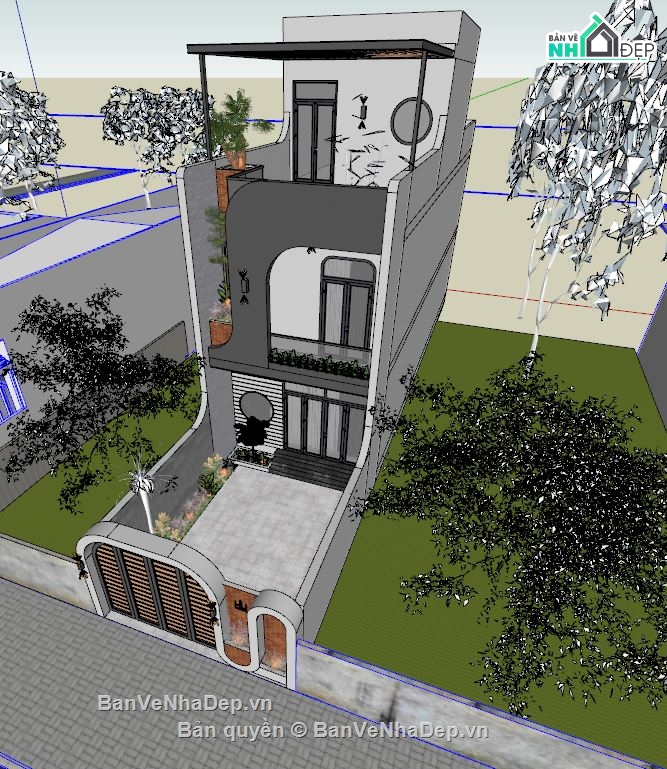 model sketchup nhà phố 3 tầng,file sketchup nhà phố 3 tầng,bản vẽ sketchup nhà phố 3 tầng,3d sketchup nhà phố 3 tầng,Nhà phố 3 tầng 5x18.5m