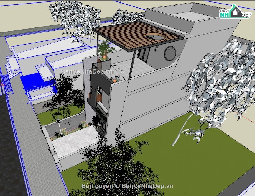 model sketchup nhà phố 3 tầng,file sketchup nhà phố 3 tầng,bản vẽ sketchup nhà phố 3 tầng,3d sketchup nhà phố 3 tầng,Nhà phố 3 tầng 5x18.5m
