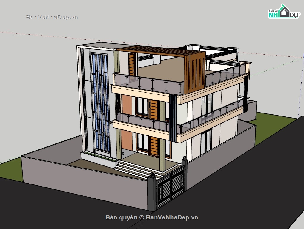 nhà phố 3 tầng,nhà 3 tầng hiện đại,su nhà phố,sketchup nhà phố