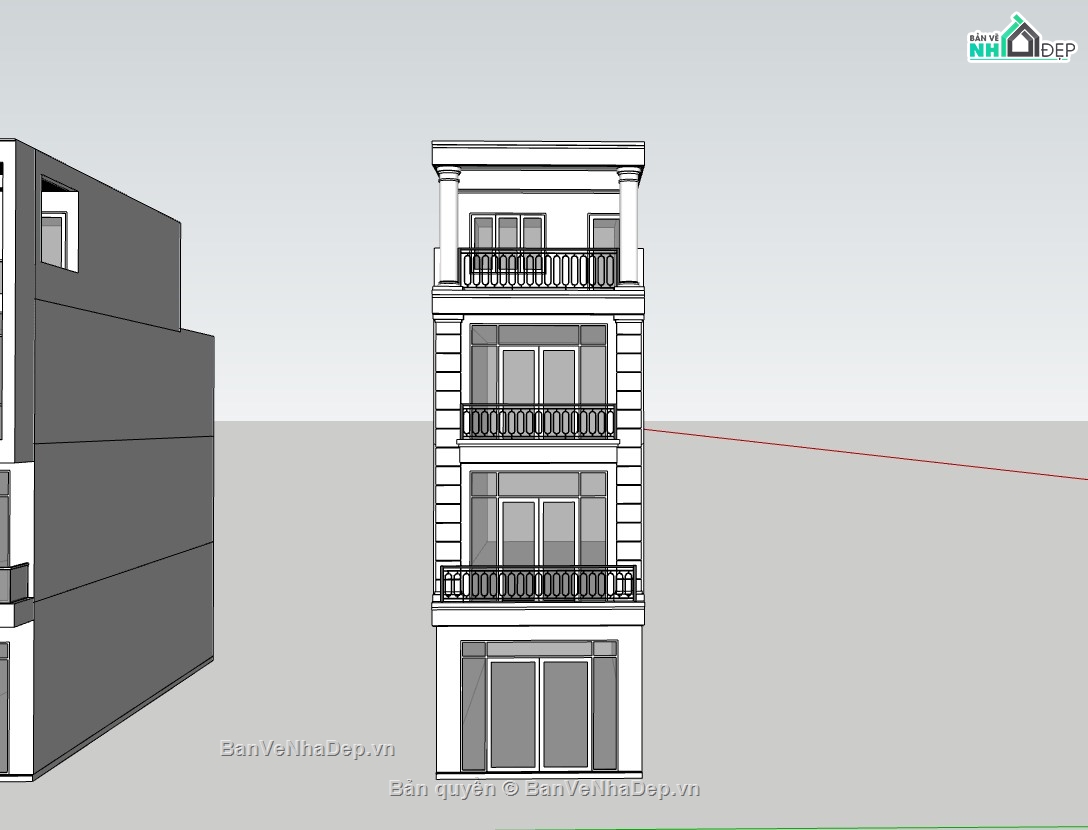 nhà phố,su nhà phố,sketchup nhà phố,su nhà phố 4 tầng,sketchup nhà phố 4 tầng