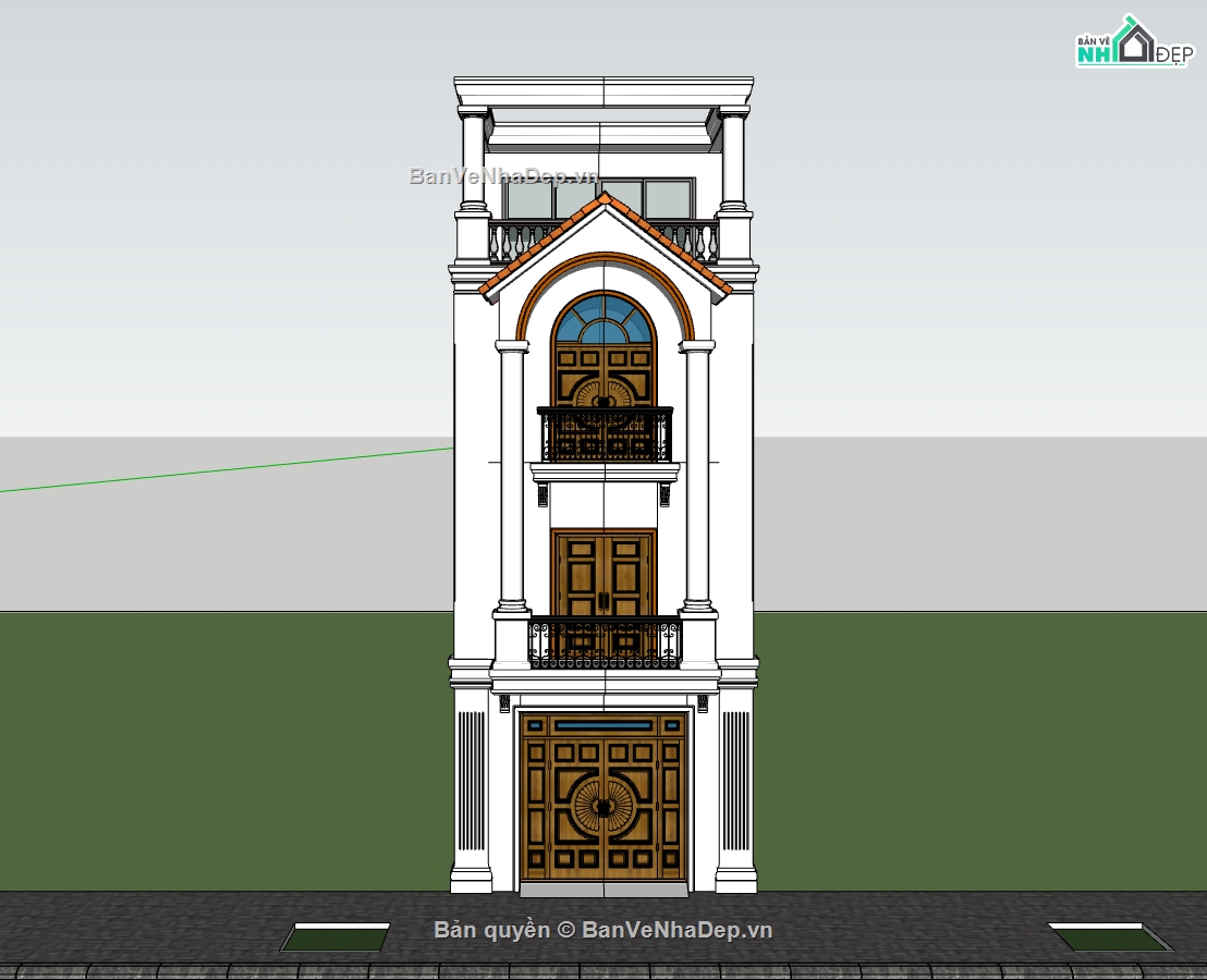 nhà 4 tầng,nhà phố 4 tầng,sketchup nhà phố