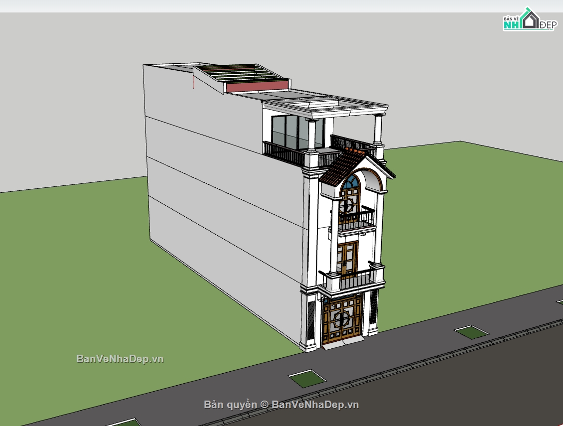 nhà 4 tầng,su nhà phố 4 tầng,sketchup nhà phố