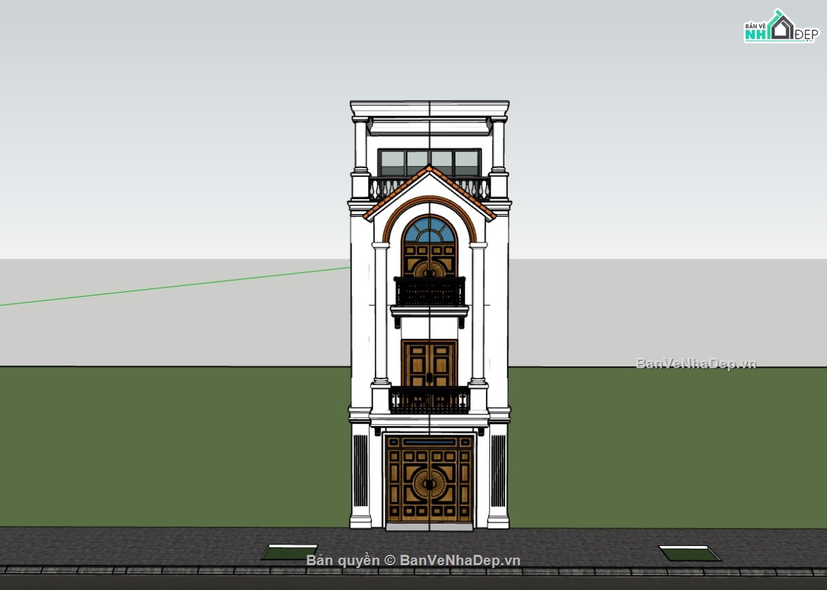 nhà 4 tầng,su nhà phố 4 tầng,sketchup nhà phố