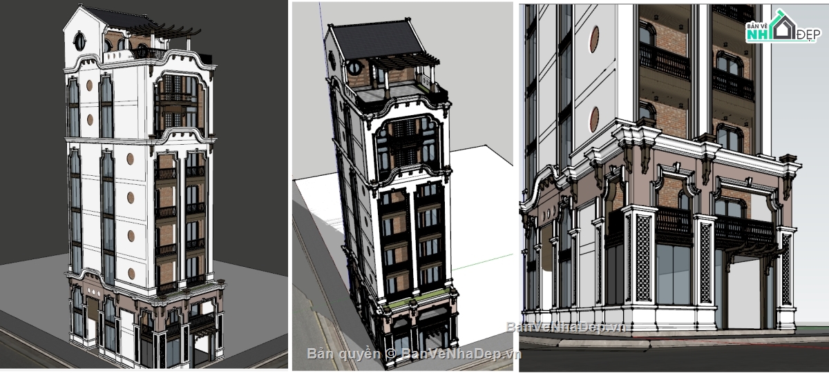 Sketchup nhà phố 9 tầng,File sketchup nhà phố,3dsketchup nhà phố,3d su nhà phố 9 tầng,Model 3d nhà phố