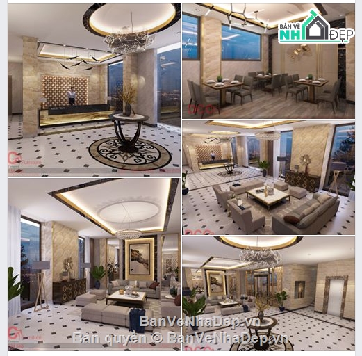[Sketchup] Bộ 3 bản vẽ thiết kế nội thất khách sạn và 1 bản vẽ thiết kế khách sạn chi tiết