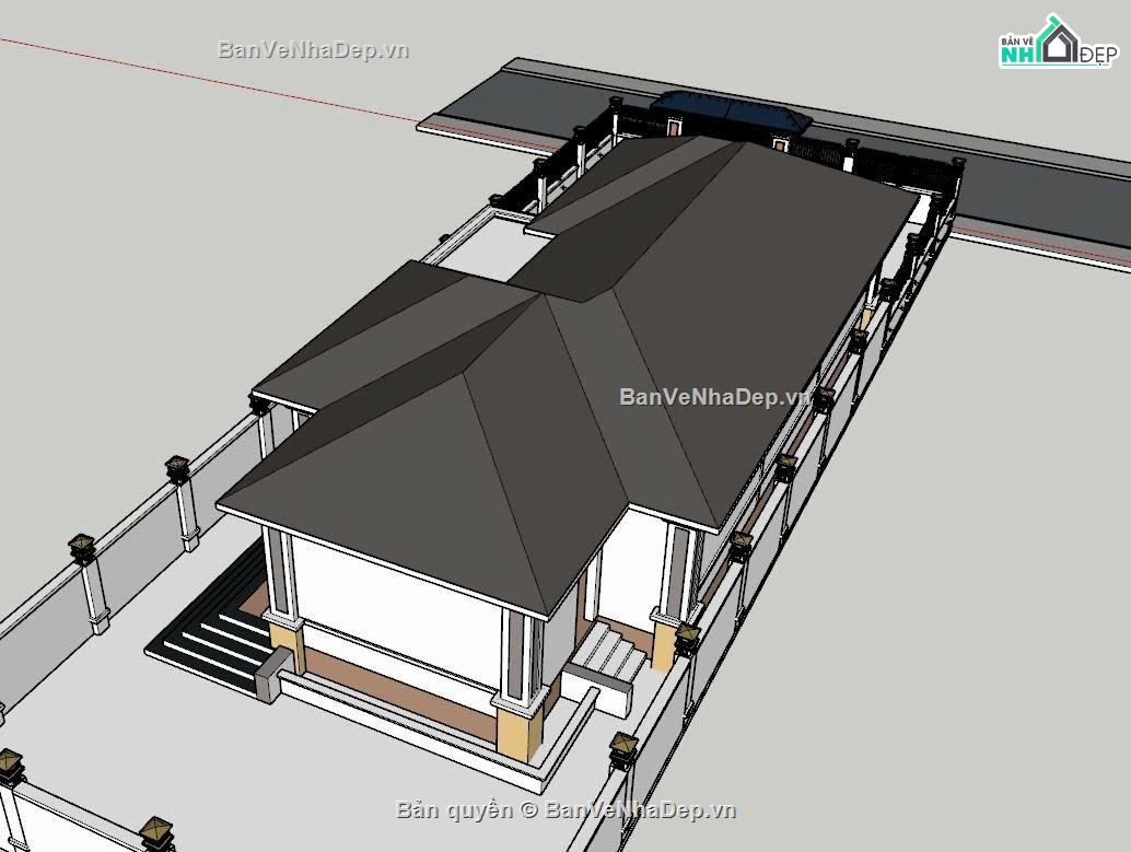 Bản vẽ nhà,Sketchup biệt thự,Nhà mái nhật 10x20