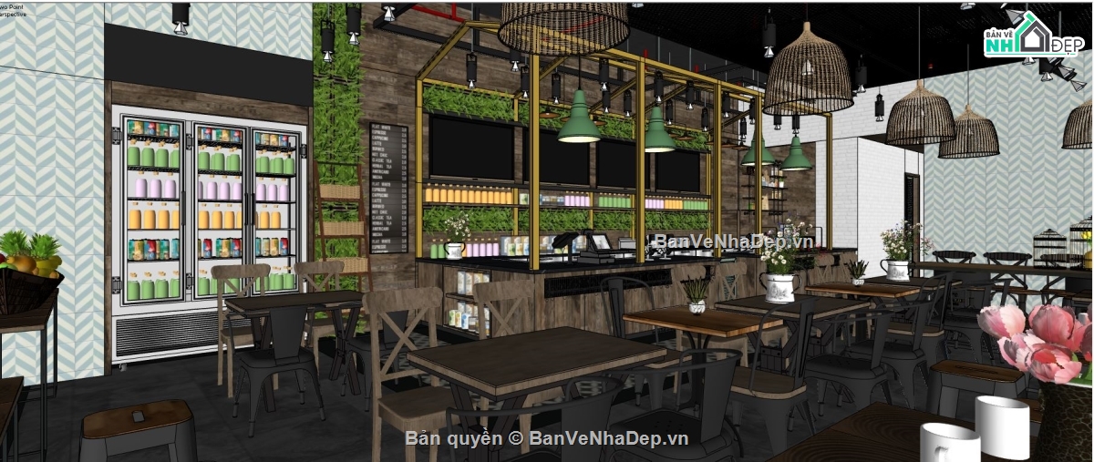 mẫu quán cafe,su quán cafe,sketchup quán cafe,model su quán cafe