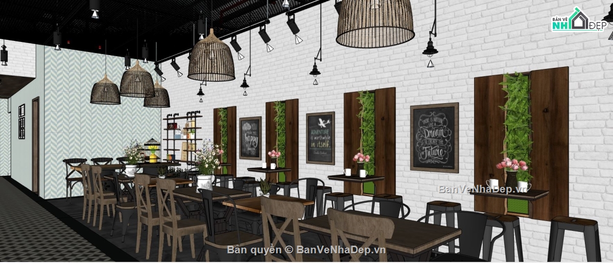 mẫu quán cafe,su quán cafe,sketchup quán cafe,model su quán cafe