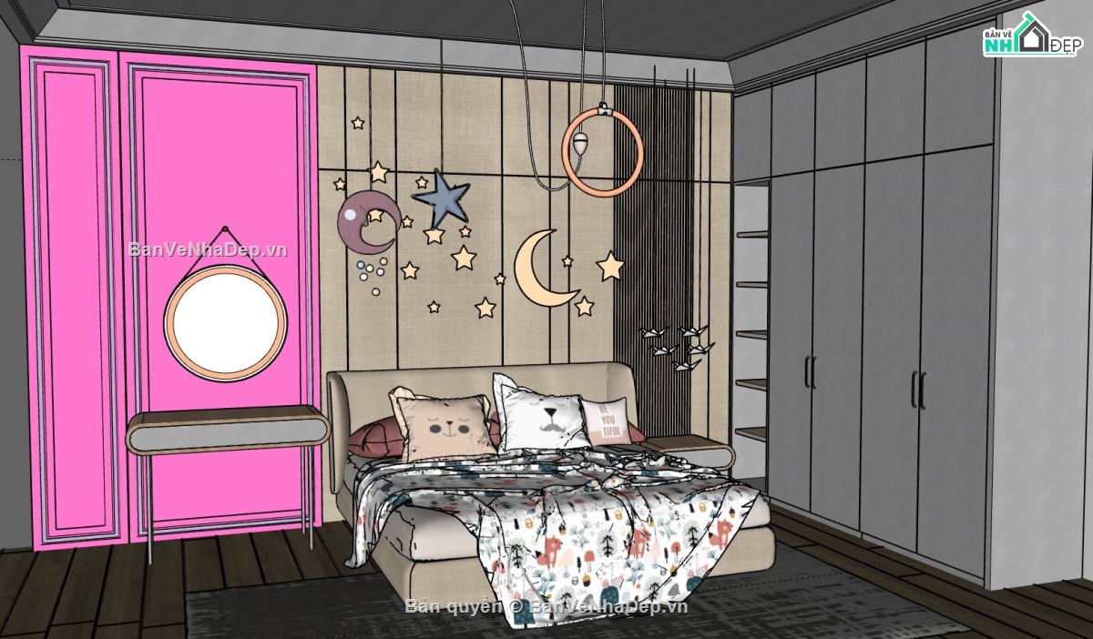 Model phòng ngủ,Model phòng ngủ cho bé,phòng ngủ hiện đại