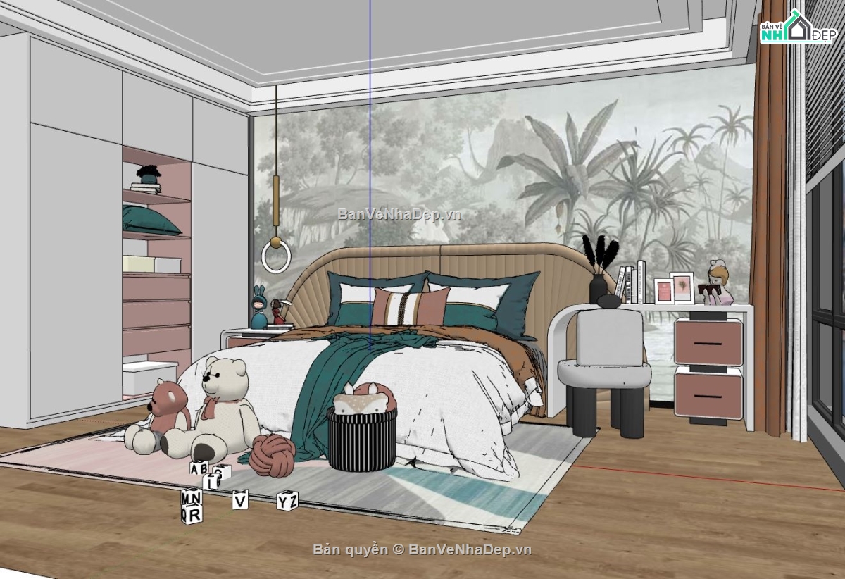 thiết kế phòng ngủ đẹp,Model phòng ngủ,phòng ngủ sketchup,su phòng ngủ,file su phòng ngủ