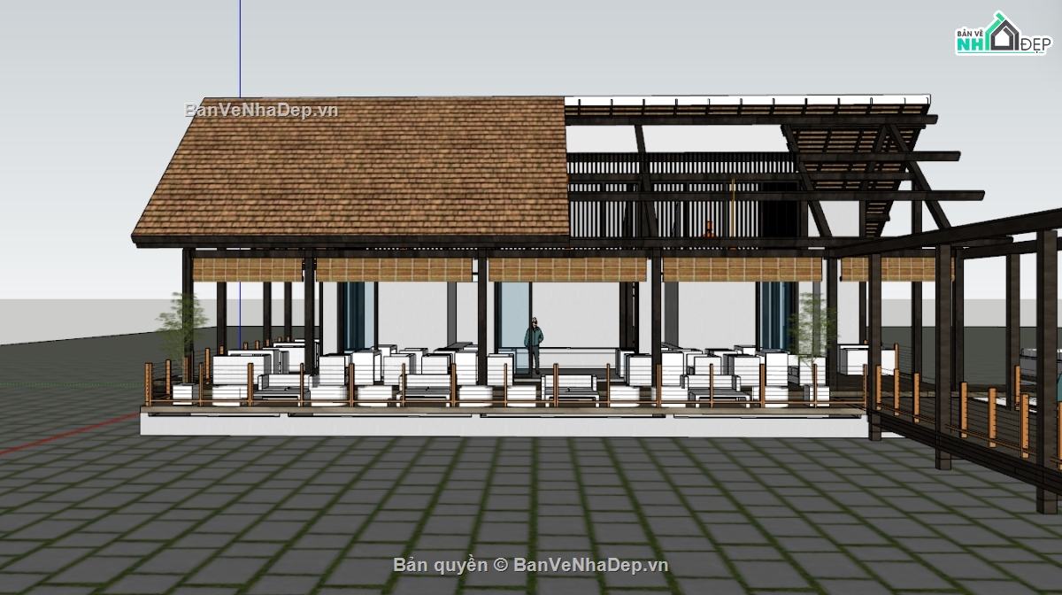 quán cafe,sketchup quán cafe,nhà gỗ