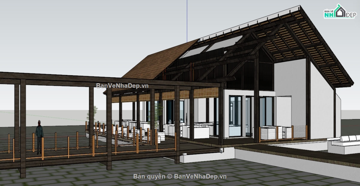 quán cafe,sketchup quán cafe,nhà gỗ