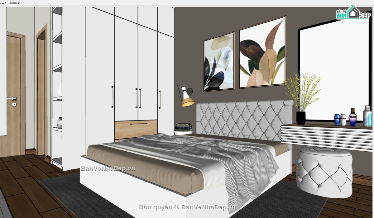 File sketchup thiết kế nội thất phòng ngủ căn hộ