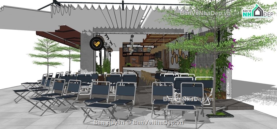 Tổng hợp 7 mẫu Sketchup quán cafe được phối cảnh không gian nội và ngoại thất cực kì chi tiết